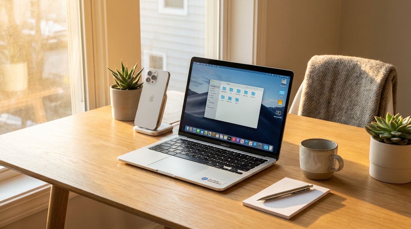 MacBook og iPhone side om side med Handoff og Continuity aktiveret